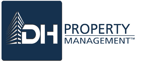 dh property management logo blue caps building modern background