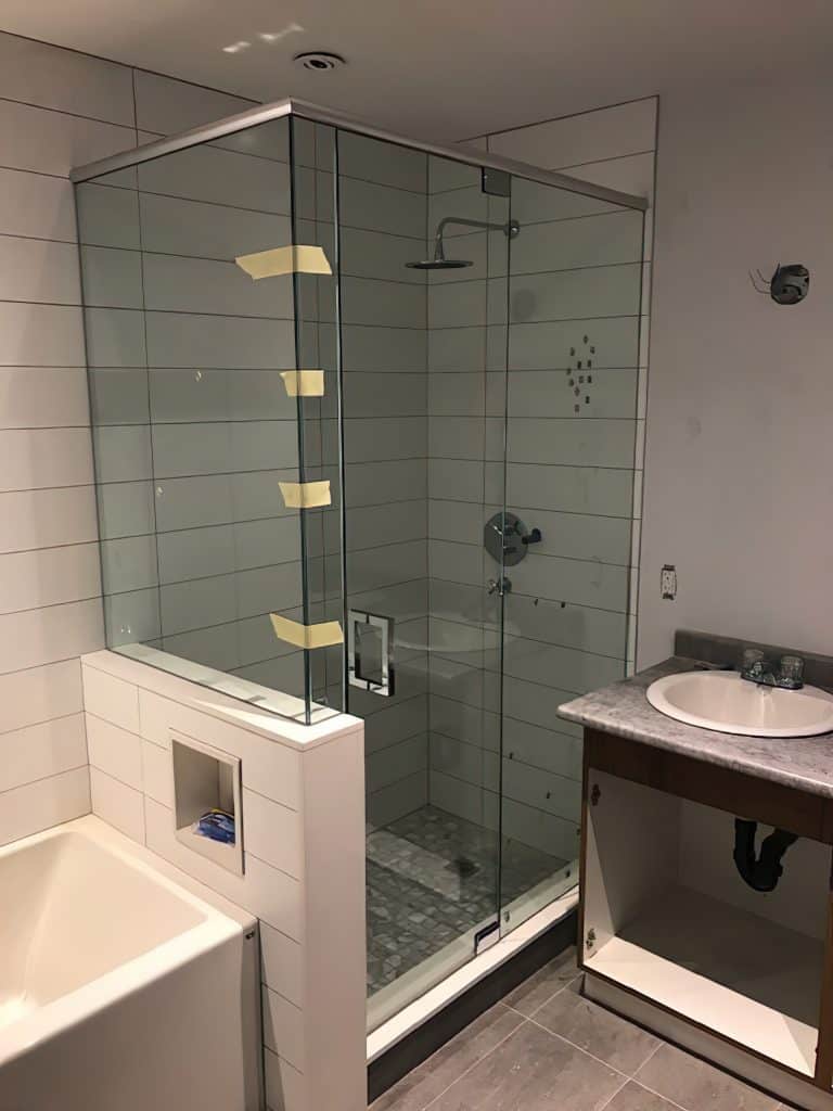 frameless shower ace glass subway tiles white