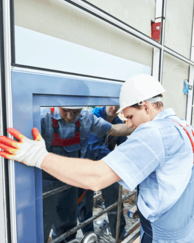 man replacing glass property management