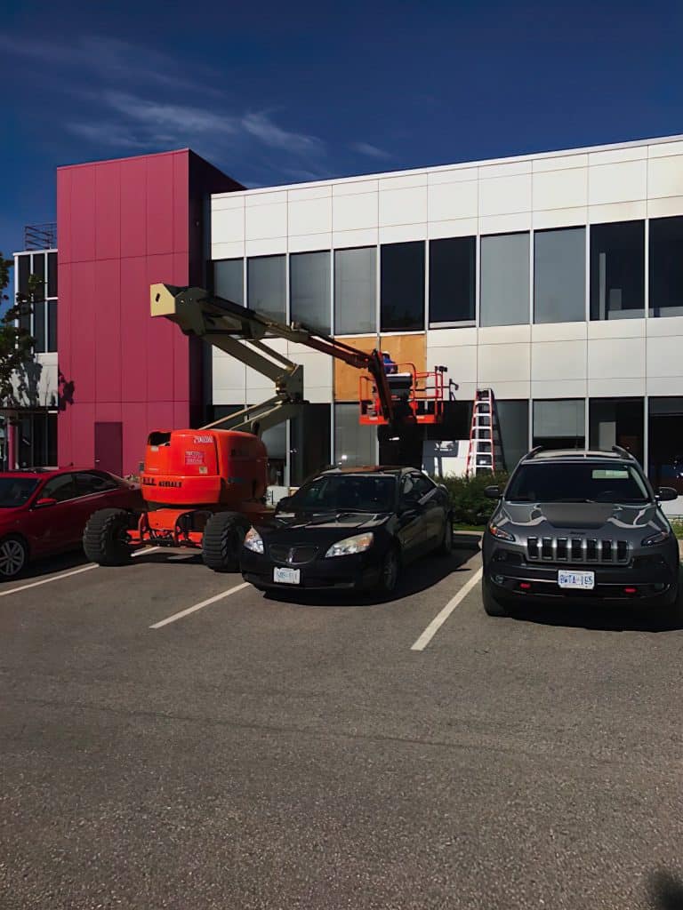 parking lot crane glass