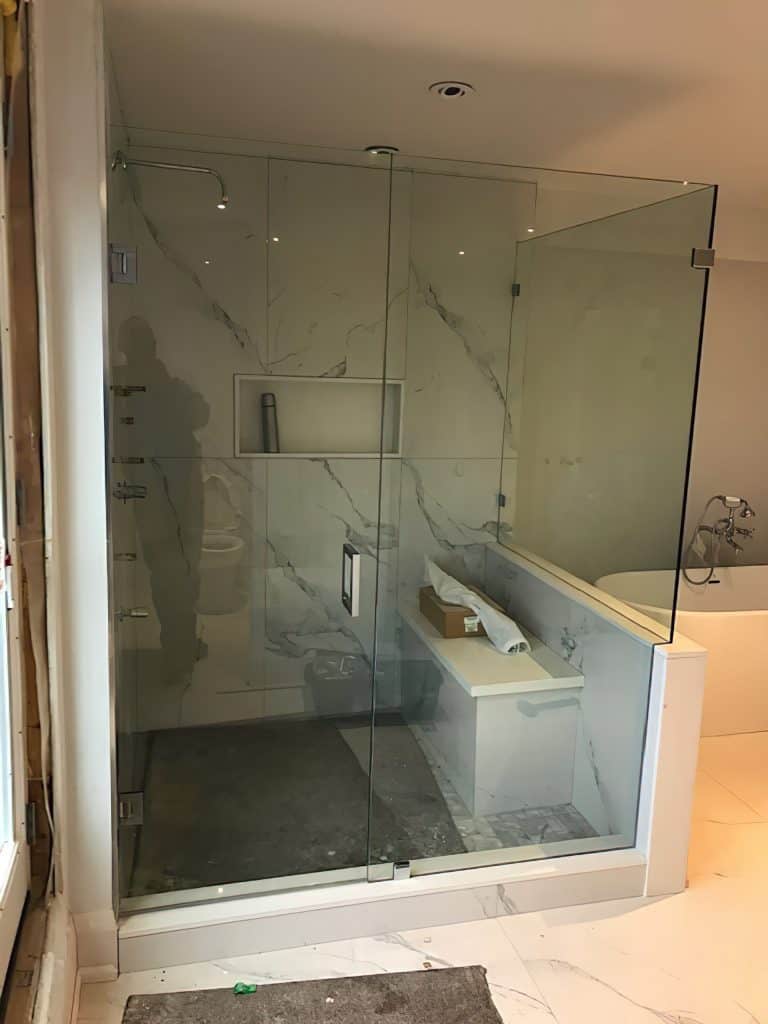 tiled bathroom small renovation frameless shower ace glass